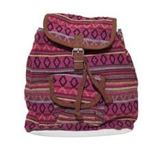 Image of Woven Tribal Boho Backpack Pink Purple Geometric Striped Drawstring Bag