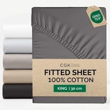 Image of King Fitted Sheet 150x200 cm - 100% Cotton Sateen 400 Thread Count - Deep Fitted