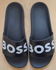 Image of Hugo Boss Aryeh Men’s Comfy Logo Sliders Sandals Size , 41 In Black, New Slides