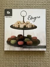 Image of Brand New & Boxed Excellent Housewares Natural Slate 2 x Tier Handled Cake Stand