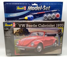 Image of Revell VW Beetle Cabriolet 1970 1:24 Scale Plastic Model Kit Set & Paints 07078