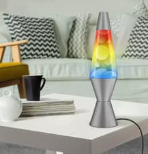 Image of Lava 14.5in Rainbow Glitz Lamp -Yellow & Silver Wax Light Retro Mood Night Light