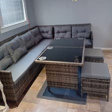 Image of 8 Seater Garden Furniture Set Corner Sofa Stools Coffee Table Cushions Grey