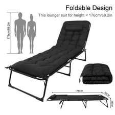 Image of 75in Sun Lounger Folding Recliner Chair Reclining Garden Outdoor Seat Bed w/ mat