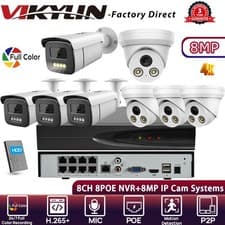 Image of VIKYLIN 8CH 8POE NVR CCTV Systems Turret/Bullet Full Color 8MP IP CAMERA MIC Lot