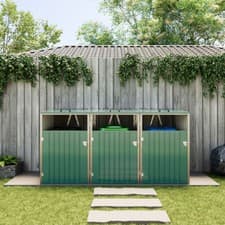 Image of Triple Wheelie Bin Storage Metal Store Cover Garden Rubbish Dustbin SortingHouse