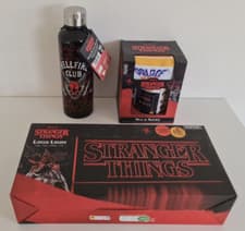 Image of NEW - Stranger Things Gift Set - Logo Light Sign / Water Bottle / Mug & Socks