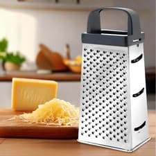 Image of 8" STAINLESS STEEL GRATER HANDLE CHEESE VEGETABLES NUTMEG KITCHEN UTENSIL 4SIDE