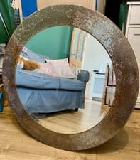 Image of Large Rustic Silver Metallic Wall Mirror Tempered Glass