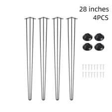 Image of 4X Hairpin Legs Set - 3 Pin Steel - 16'' 28'' Black - Screws & Feet Protectors