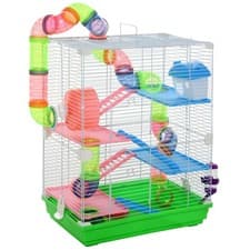 Image of Pawhut 5 Tier Hamster Cage Carrier Habitat w/ Exercise Wheels, Green