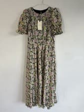 Image of TED BAKER TEA DRESS NEW Altheea 10 12  Green Rose Pink floral Boho Midi Puff