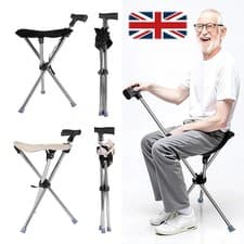 Image of 2in1 Folding Walking Stick Seat Aluminium Cane Seat Stool Seniors Cane with Seat