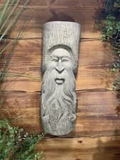 Image of STONE GARDEN TREE MAN GREEN MAN LARGE STRAIGHT BEARD HANGING PLAQUE ORNAMENT