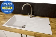 Image of Reginox Harlem10 Kitchen Sink Single Bowl White Granite Inset Reversible Waste