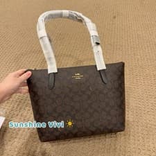 Image of NWT COACH Fiona Zip Tote Bag In Signature Canvas CBT18 Gold/Walnut/Black
