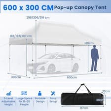 Image of 6x3M Pop-up Gazebo Canopy Folding Heavy-Duty Commercial Tent w/ Bag White
