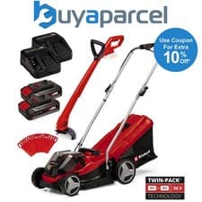 Image of Einhell Cordless 36v Lawnmower 33cm Cut Brushless + Grass Trimmer 2x Batteries