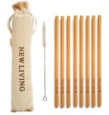 Image of 12x Bamboo Straws 20cm, Straw With Cleaner & Carry Case , Reusable UK Seller