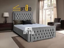 Image of New Plush Velvet Studded Chesterfield Bed Storage Option Double King Super King