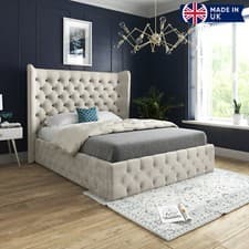 Image of Florence Glorious Winged Bed Opulent Chesterfield Design With Pleated Upholstery