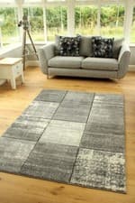 Image of New Grey Silver Cream Blocks Modern Small Large Thick Soft Floor Mat Rugs