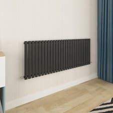 Image of Oval Column Radiator Horizontal Central Heating Rad 600x1593mm Single Black