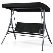 Image of 3-Person Porch Swing with Stand Adjustable Canopy Swing with Rattan Seat-Black