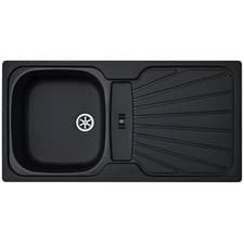 Image of Liquida CMP5BL 1.0 Bowl Reversible Inset Black Kitchen Sink With Waste Kit
