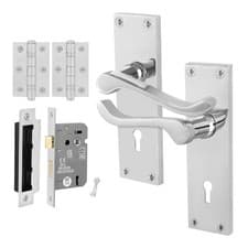 Image of Chrome Victorian Scroll Door Handles Internal, Bathroom, Latch, Lock Lever Sets