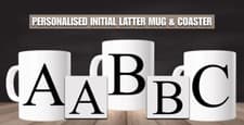 Image of Initial Letter Coffee / Tea Cup/ Mug With Matching Coaster - Mug & Coaster Set