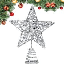 Image of Christmas Tree Topper, Silver Glitter Star for Christmas Tree, 3D Metal Hollow 