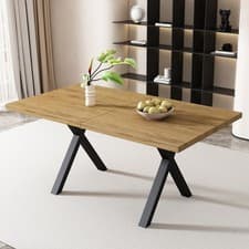 Image of Dining Table Modern Design Kitchen Table w/ X Shaped Legs 140x80x76cm Oak+Black