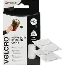 Image of VELCRO Brand Stick On Giant Coins White 45mm 6 Pack Self Adhesive Hook & Loop