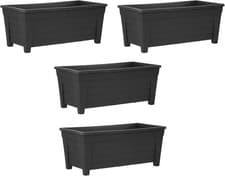 Image of 4 x Large Black Plastic Planters Garden Flower Pots Troughs 55cm Outdoor Patio