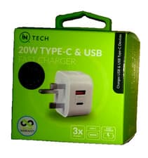 Image of iN Tech 20W Type C and USB Fast Charger Compact Double Plug Adapter