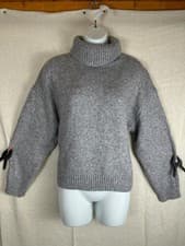 Image of Mango Womens Amanda Turtleneck Jumper Size XL Gray Chunky Knit Wool Blend NWT
