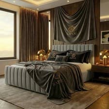 Image of OTTOMAN STORAGE BED PANEL PLUSH VELVET UPHOLSTERED BED FRAME- MEMORY MATTRESS