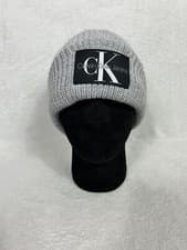Image of Calvin Klein Jeans, Men's Grey Logo Beanie Hat, One Size - Brand New