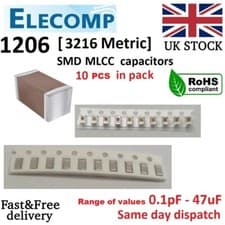 Image of 1206 SMD Capacitors Range 0.1pF - 47uF NPO,X7R 10 pcs in pack Free P&P UK stock