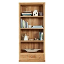 Image of Large Solid Oak Bookcase 4 Shelves 3 Drawers Assembled Storage Unit