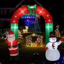 Image of 2.4M Christmas Arch Inflatable with Santa & Snowman & LED Lights Outdoor Decor