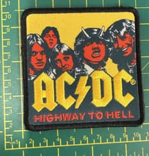 Image of AC/DC HIGHWAY TO HELL RED AND YELLOW WOVEN SEW ON PATCH OFFICIALLY LICENSED