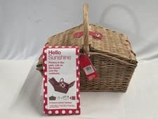 Image of Wicker Picnic Basket 4 Person Set Polka Dot Pattern Outdoor Dining