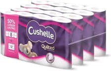 Image of Cushelle Quilted 3-Ply Longer Rolls Toilet Tissue, 4 x 8 Pack (236 Sheets)