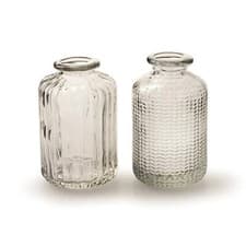 Image of Glass Bottle Bud Vase Clear Vintage Short Small, Jazz 2 Designs 6x10cm