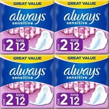 Image of Always Sensitive Ultra Long Sanitary Pads Towels with Wings, Size 2 - 48 Pack