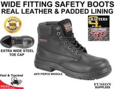 Image of WIDE FIT SAFETY BOOTS STEEL TOE LEATHER PADDED COMFORT EEEE WIDTH FITTING WORK