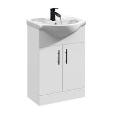 Image of White 550mm Two Door Bathroom Cabinet Basin Sink Vanity Unit Black Tap & Waste