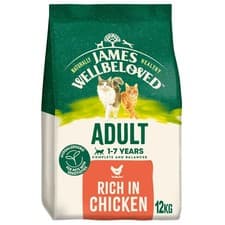 Image of 12kg James Wellbeloved 1-7 Years Adult Complete Dry Cat Food Rich in Chicken